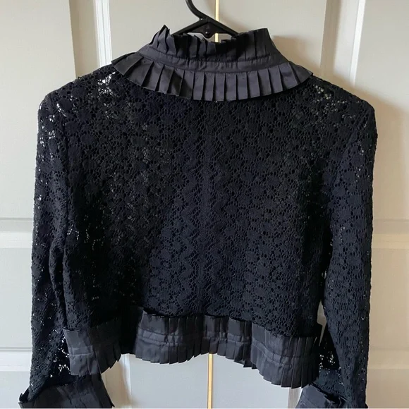 Tracy Reese Black Lace Ruffle Cropped Button Front Blazer Jacket Size Large - Picture 8 of 9